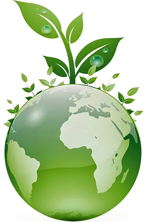 Green earth illustration with plant sprouting on top